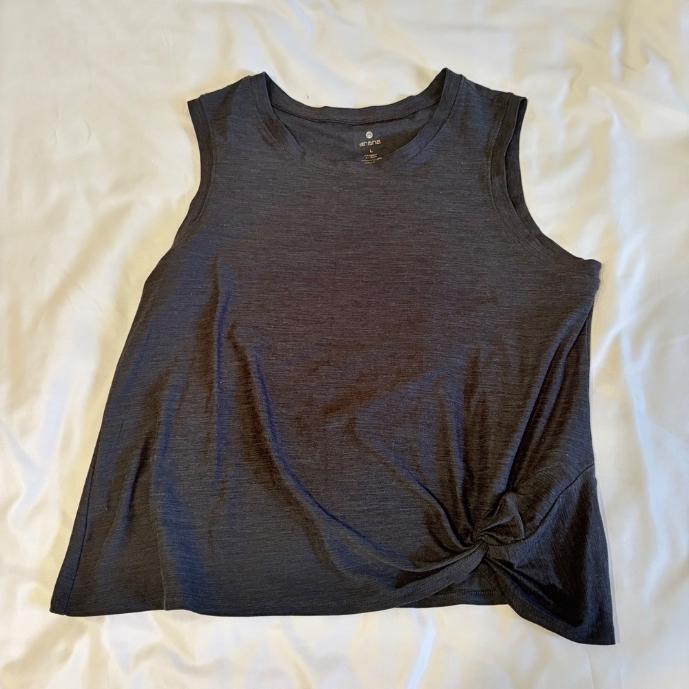Apana Womens Activewear Tank Top Charcoal Gray Side Knot Yoga Shirt Large